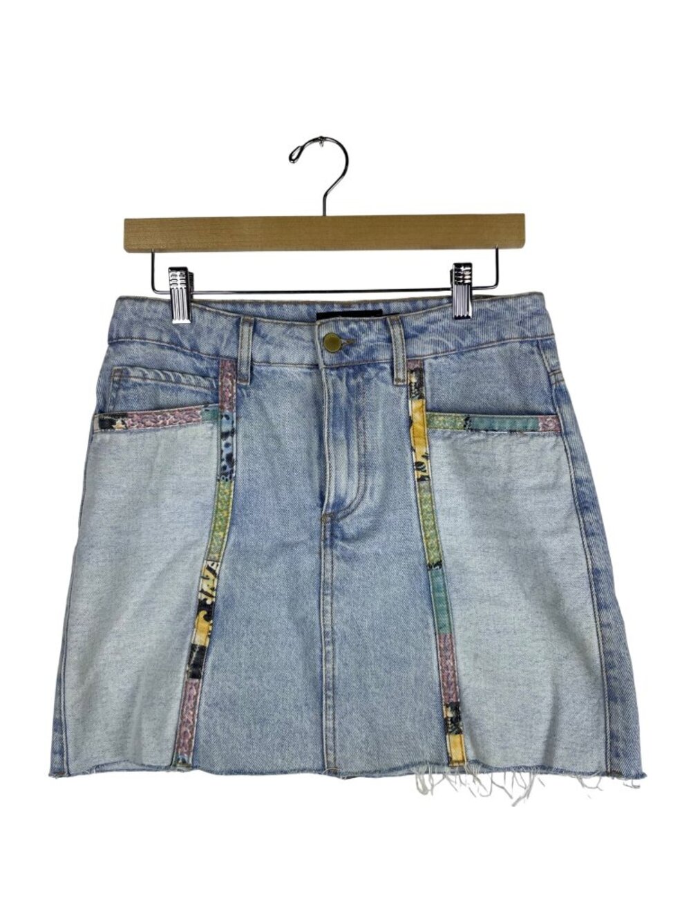 Desigual Tamara Denim Patchwork Mini Jean Skirt Women's Medium A-Line Raw Hem